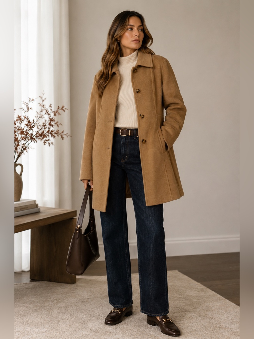 London Fog Camel Wool Blend Tailored Coat Size Large Quiet Luxury